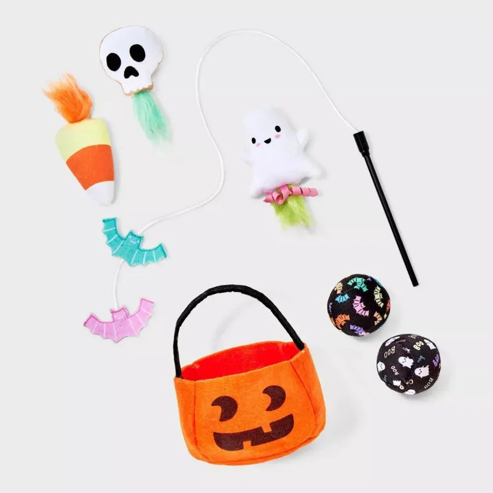 HALLOWEEN GIFT PUMPKIN BASKET PET CAT DOG TOY